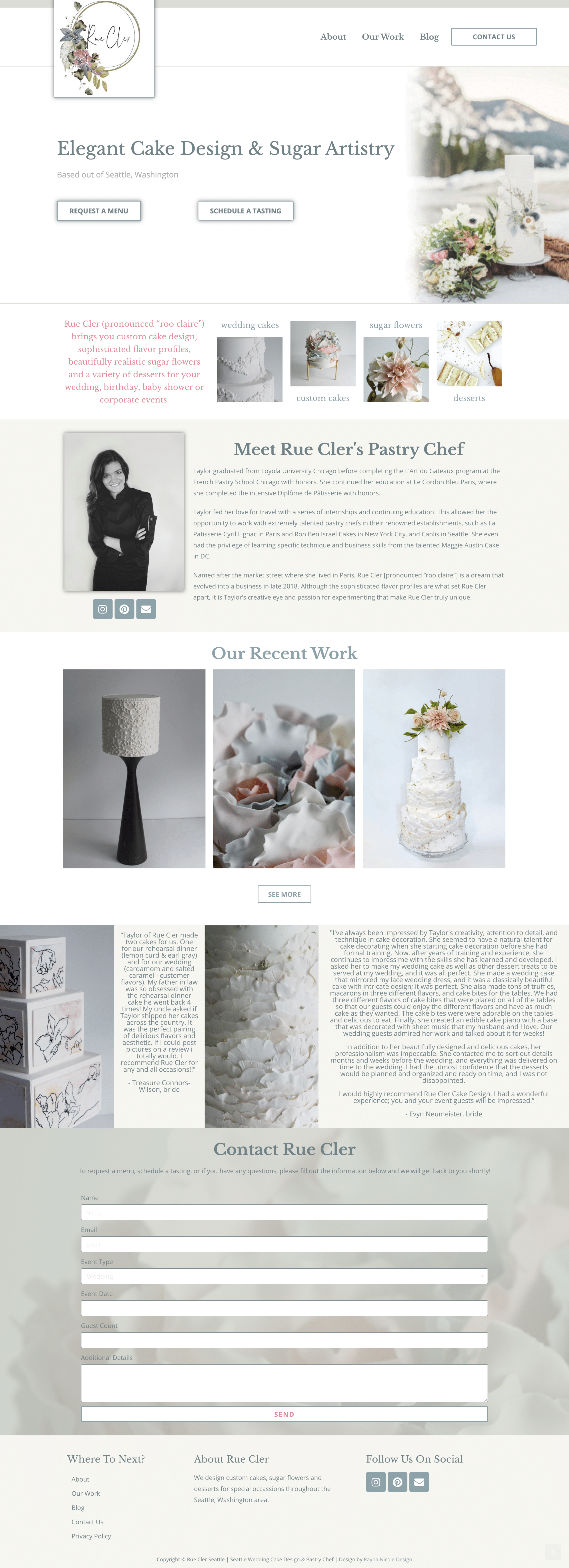 custom wedding cake designer website for Rue Cler Seattle
